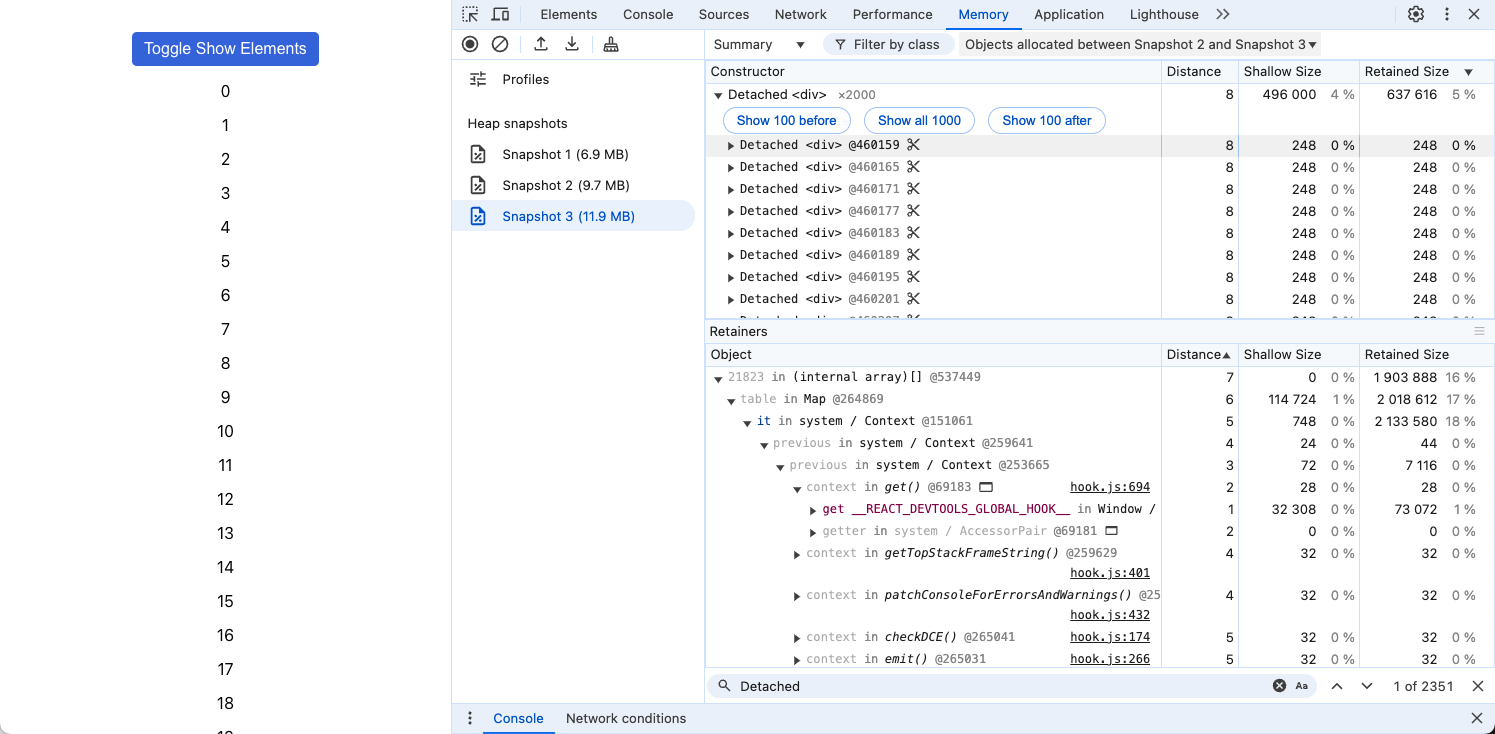 Memory panel on initialization